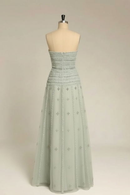 Sage Green Strapless A-line Prom Dress with Appliques