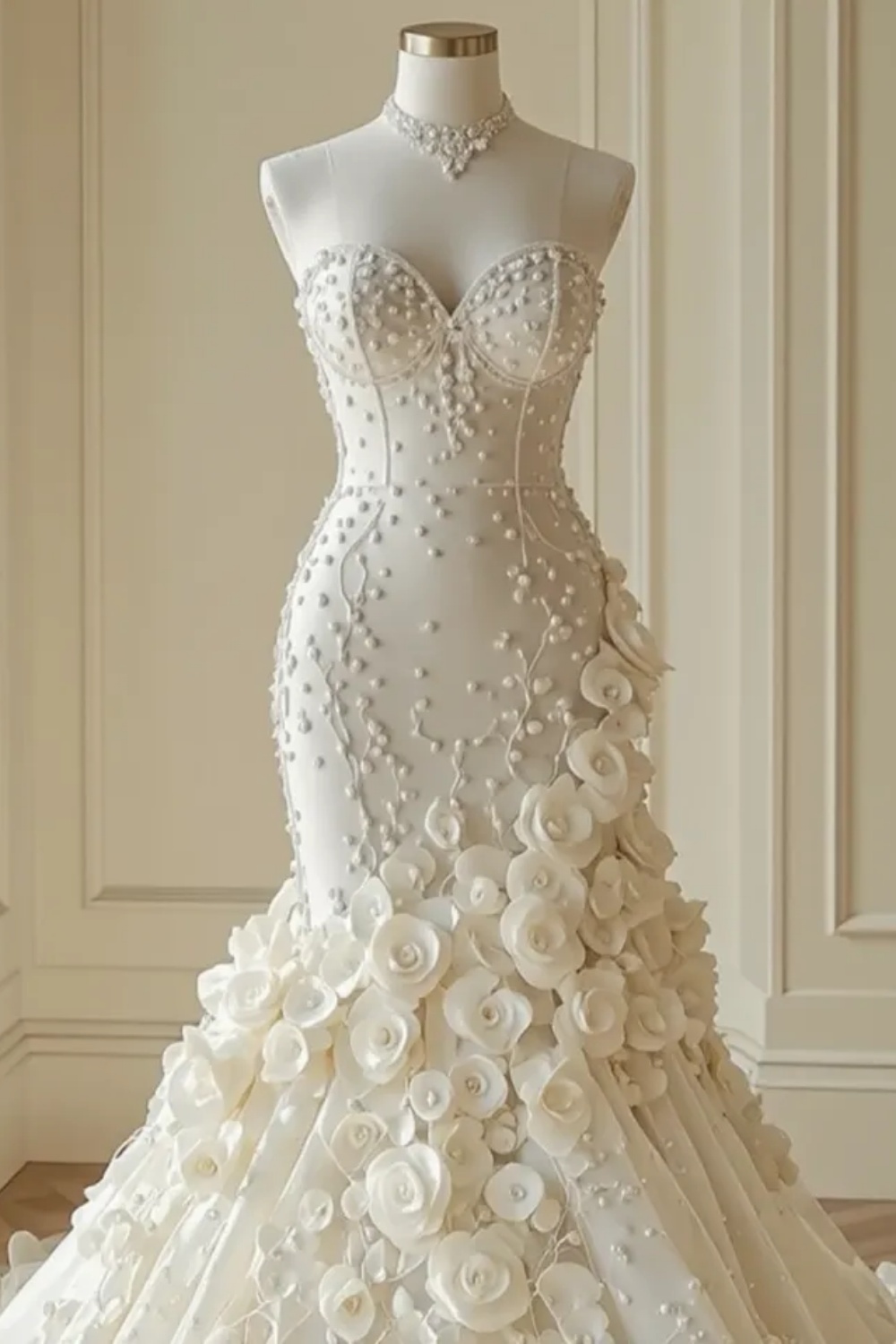 Elegant Strapless Sweetheart Mermaid Wedding Dress with Flowers