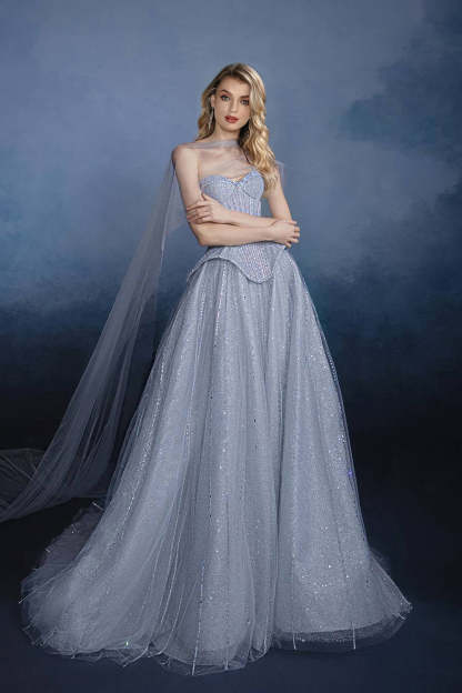 Cocosbride Elegant Sweetheart Tulle A-line Evening Dress with Rhinestones