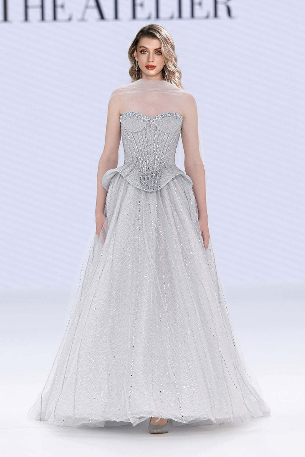 Cocosbride Elegant Sweetheart Tulle A-line Evening Dress with Rhinestones