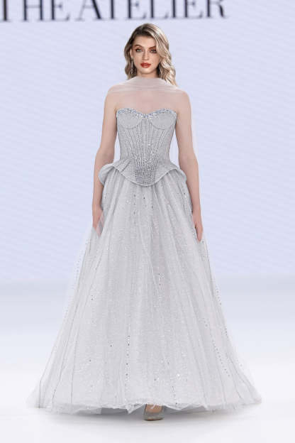 Cocosbride Elegant Sweetheart Tulle A-line Evening Dress with Rhinestones