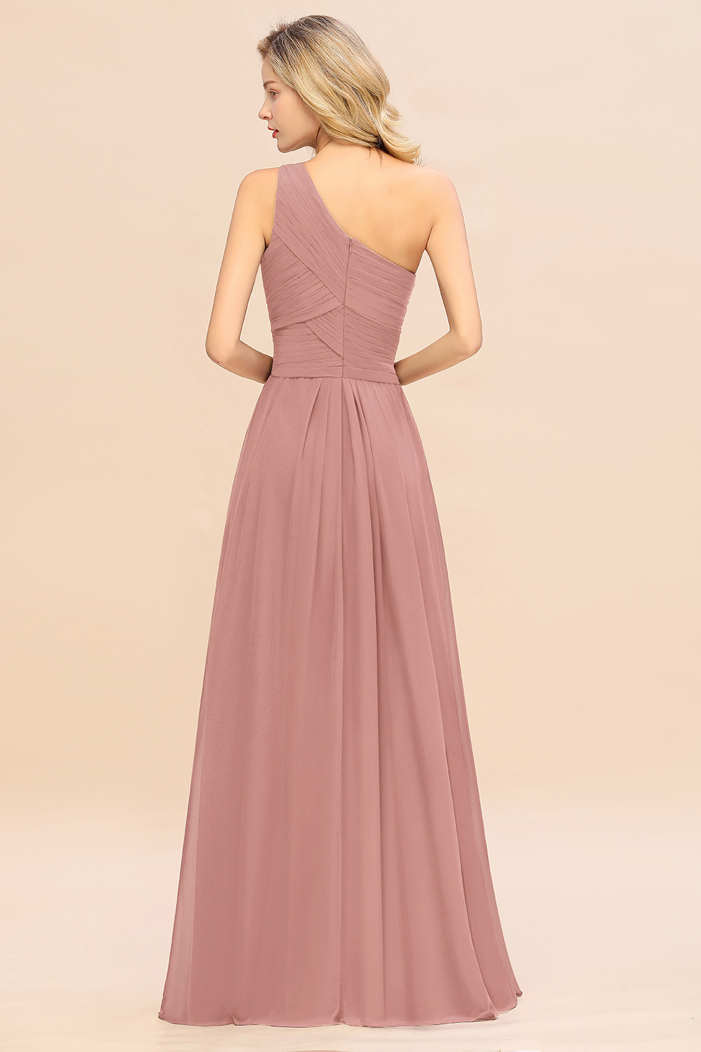 Elegant Vintage Mauve A-line Chiffon Ruffles One Shoulder Long Bridesmaid Dress