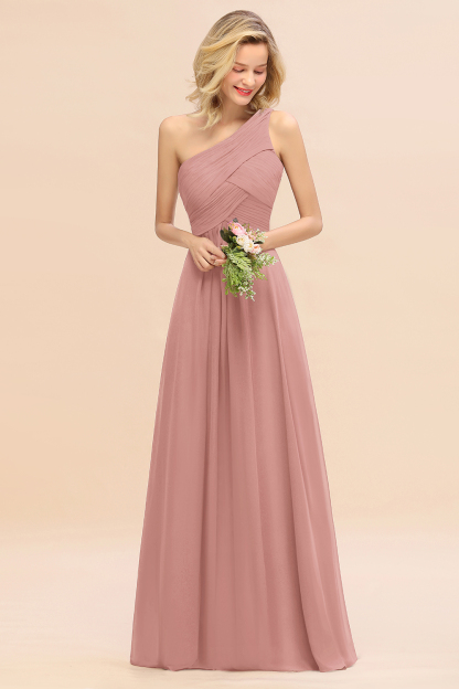 Elegant Vintage Mauve A-line Chiffon Ruffles One Shoulder Long Bridesmaid Dress