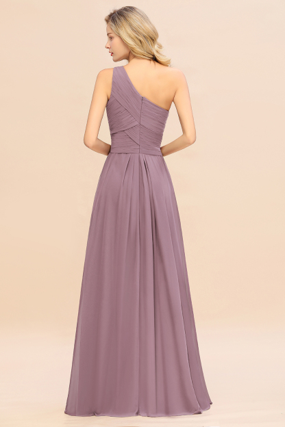 Elegant Wisteria A-line Chiffon Ruffles One Shoulder Long Bridesmaid Dress