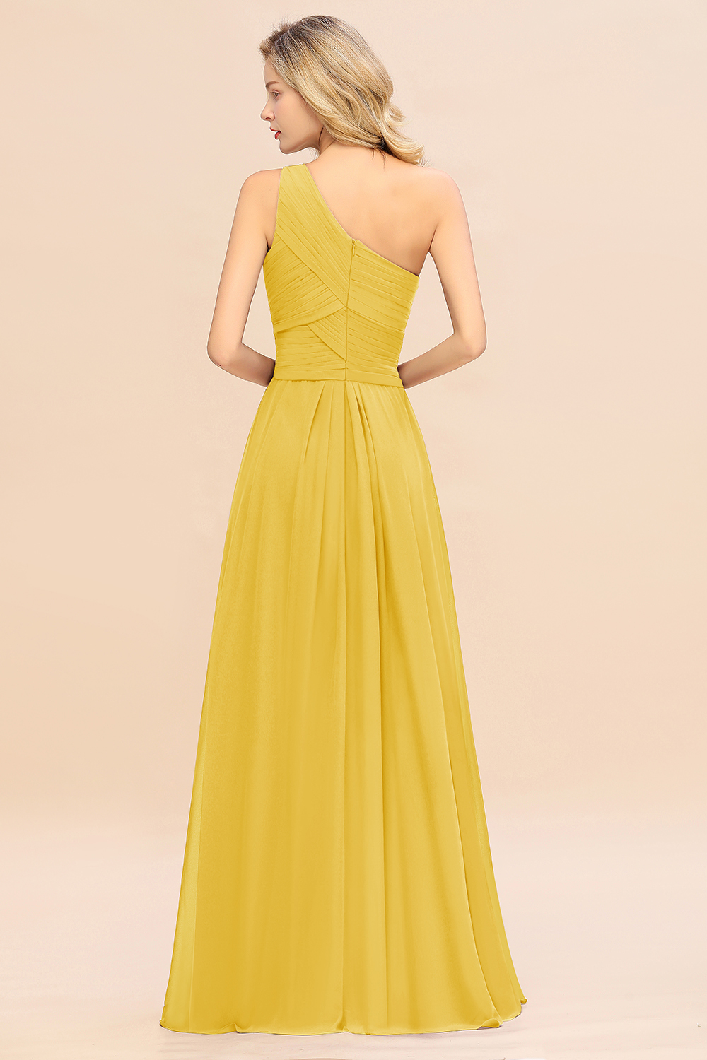 Elegant Yellow A-line Chiffon Ruffles One Shoulder Long Bridesmaid Dress