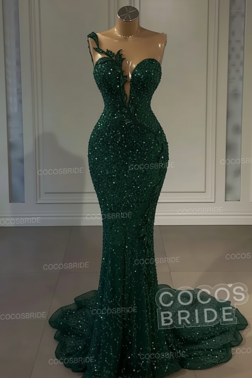 Long Mermaid Sweetheart Tulle Sequin Formal Prom Dress