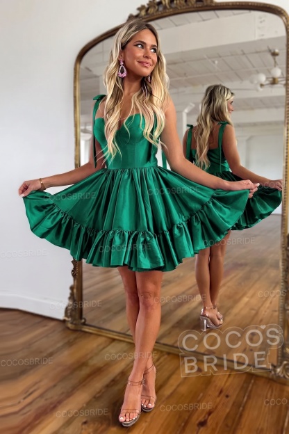 Simple Pink A-Line Short Satin Sweetheart Homecoming Dress
