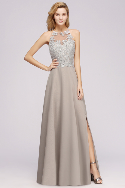 Exquisite Long A-line Lace Sleeveless Side Slit Bridesmaid Dress