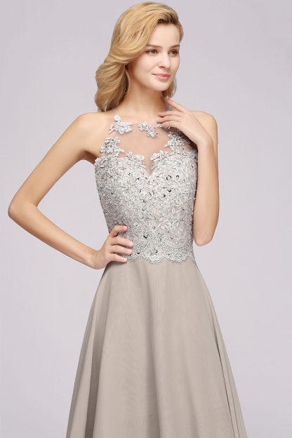 Exquisite Long A-line Lace Sleeveless Side Slit Bridesmaid Dress