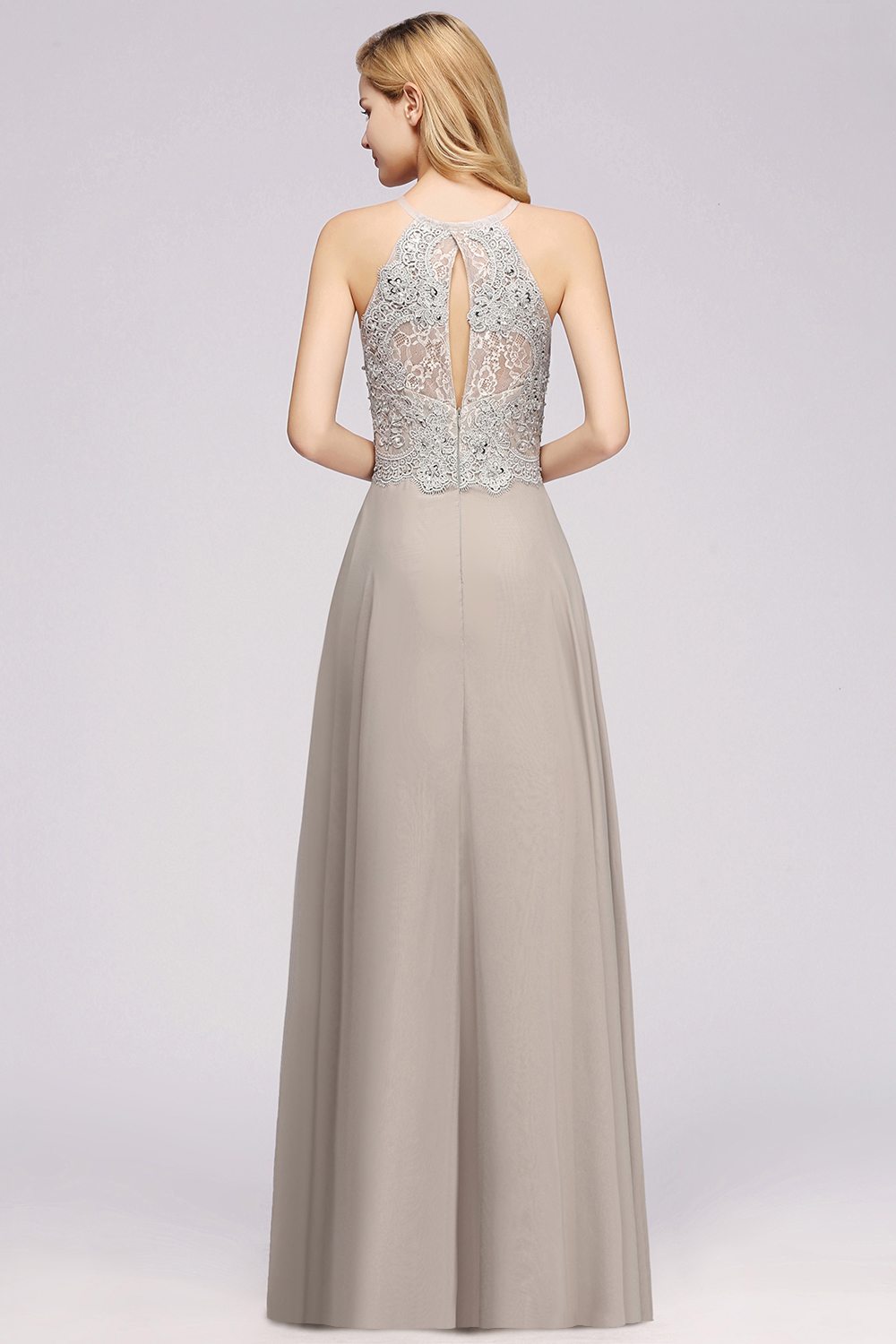 Exquisite Long A-line Lace Sleeveless Side Slit Bridesmaid Dress