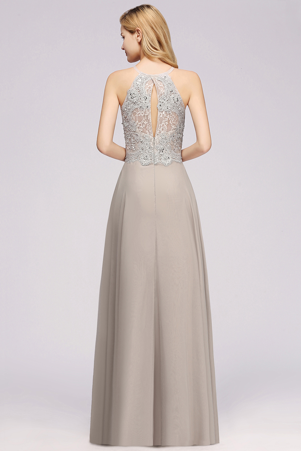 Exquisite Long A-line Lace Sleeveless Side Slit Bridesmaid Dress