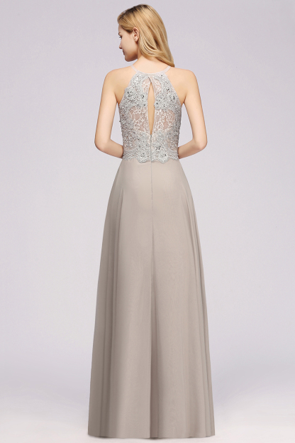 Exquisite Long A-line Lace Sleeveless Side Slit Bridesmaid Dress