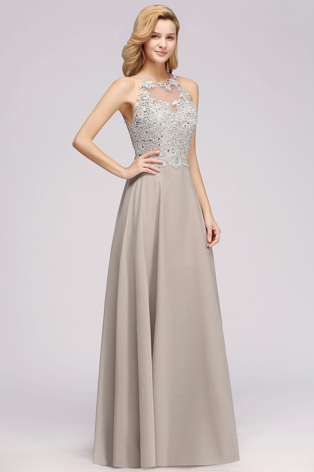 Exquisite Long A-line Lace Sleeveless Side Slit Bridesmaid Dress