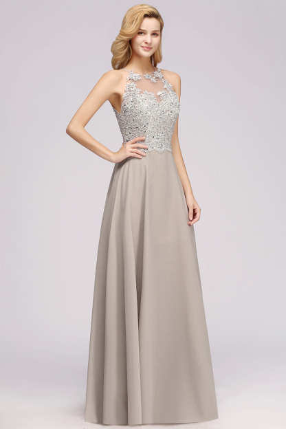 Exquisite Long A-line Lace Sleeveless Side Slit Bridesmaid Dress