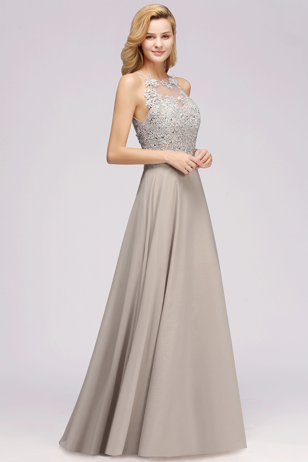 Exquisite Long A-line Lace Sleeveless Side Slit Bridesmaid Dress