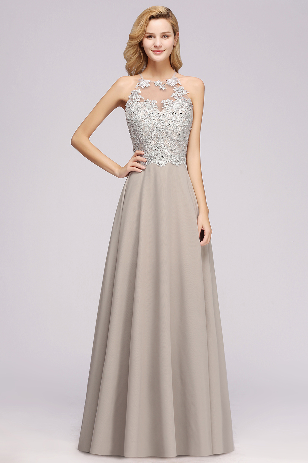 Exquisite Long A-line Lace Sleeveless Side Slit Bridesmaid Dress