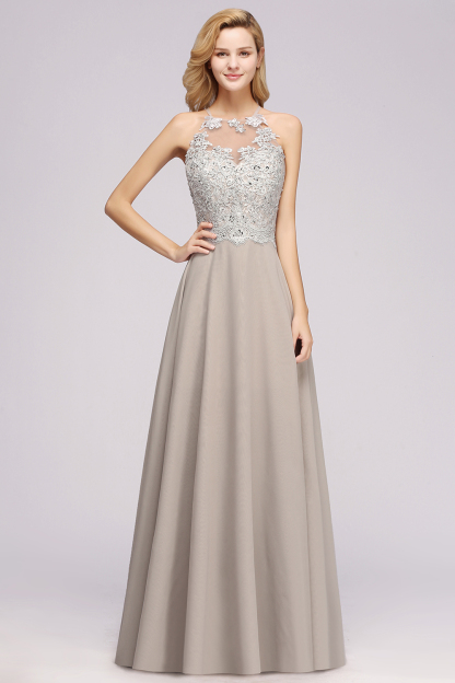 Exquisite Long A-line Lace Sleeveless Side Slit Bridesmaid Dress