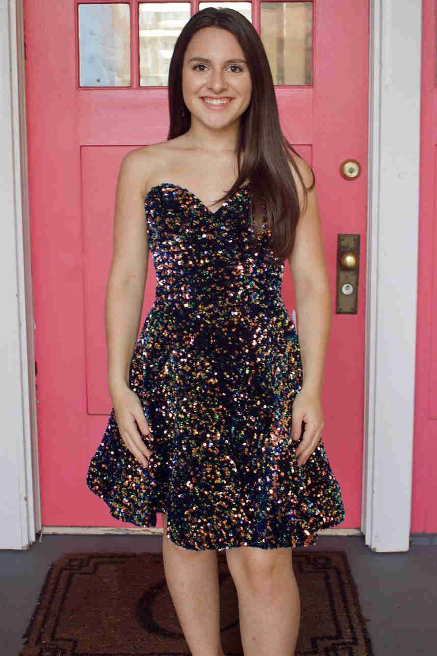 Sweetheart a-Line Navy Blue Short Party Dress