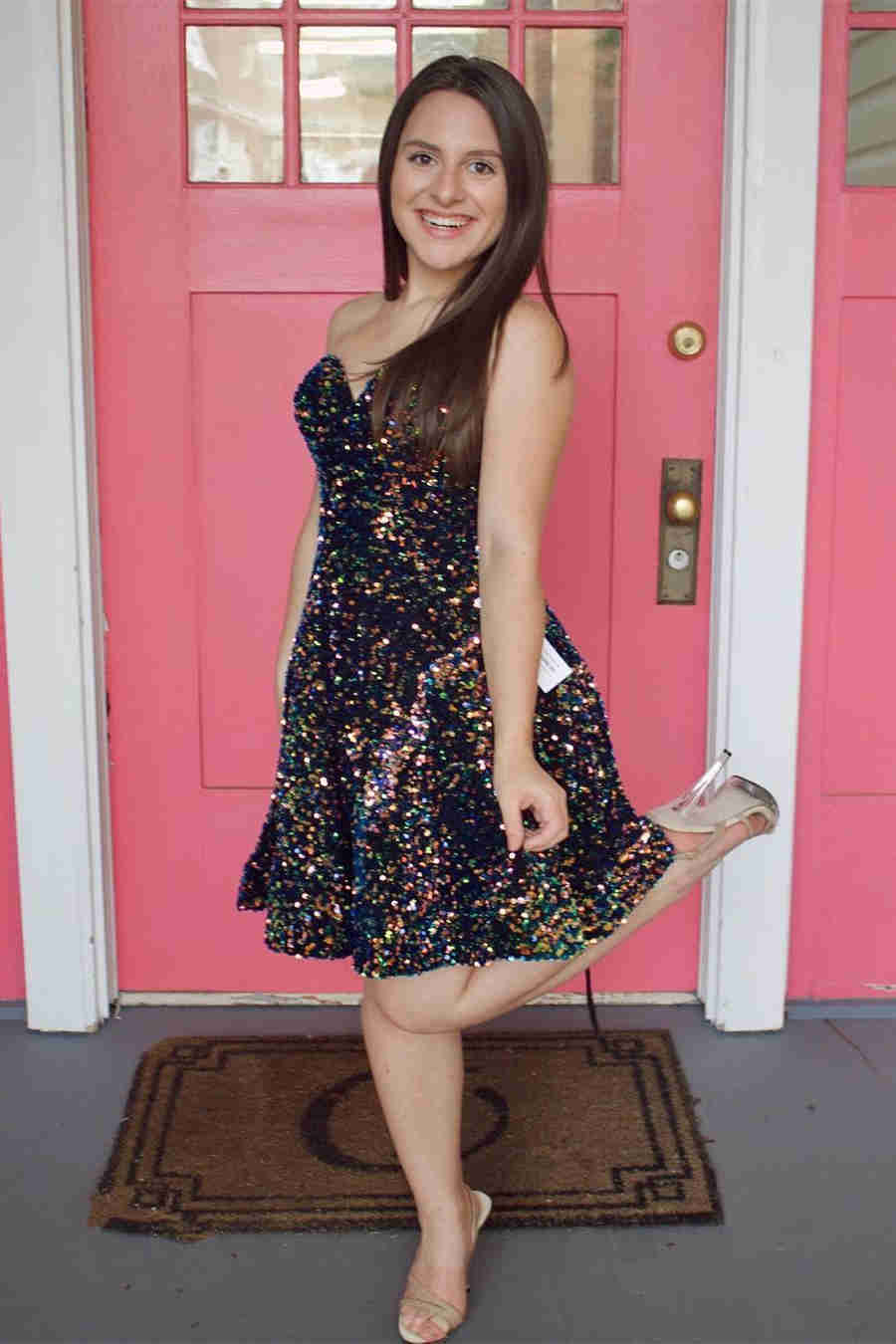 Sweetheart a-Line Navy Blue Short Party Dress