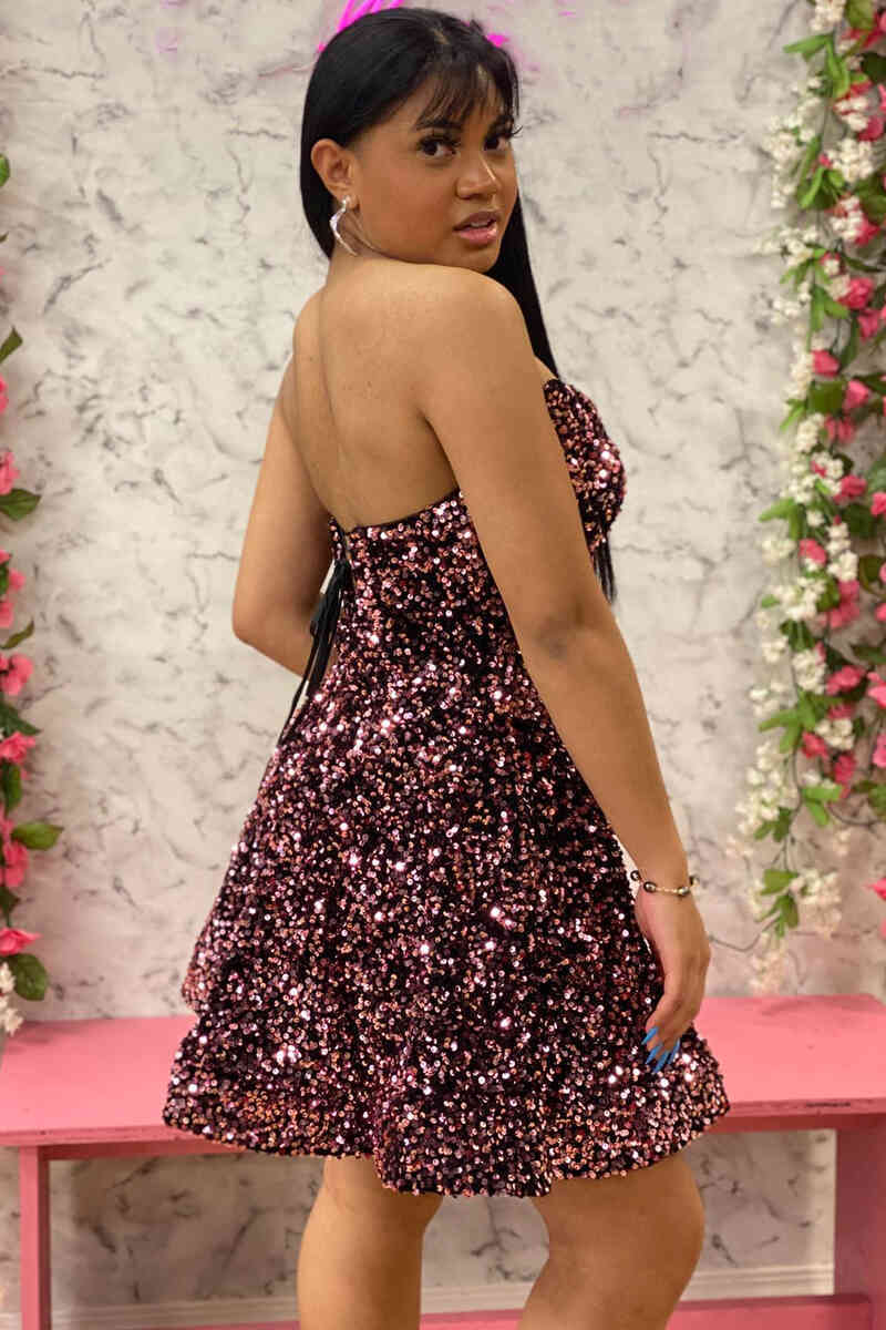 Cute A-Line Strapless Sequined Short Party Dress