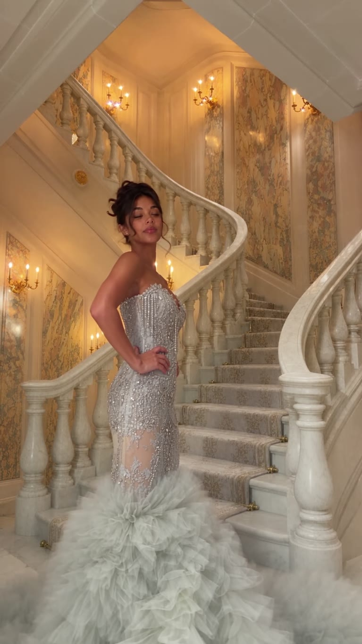 Sweetheart Beading Mermaid Long Prom Dress with Ruffled Train