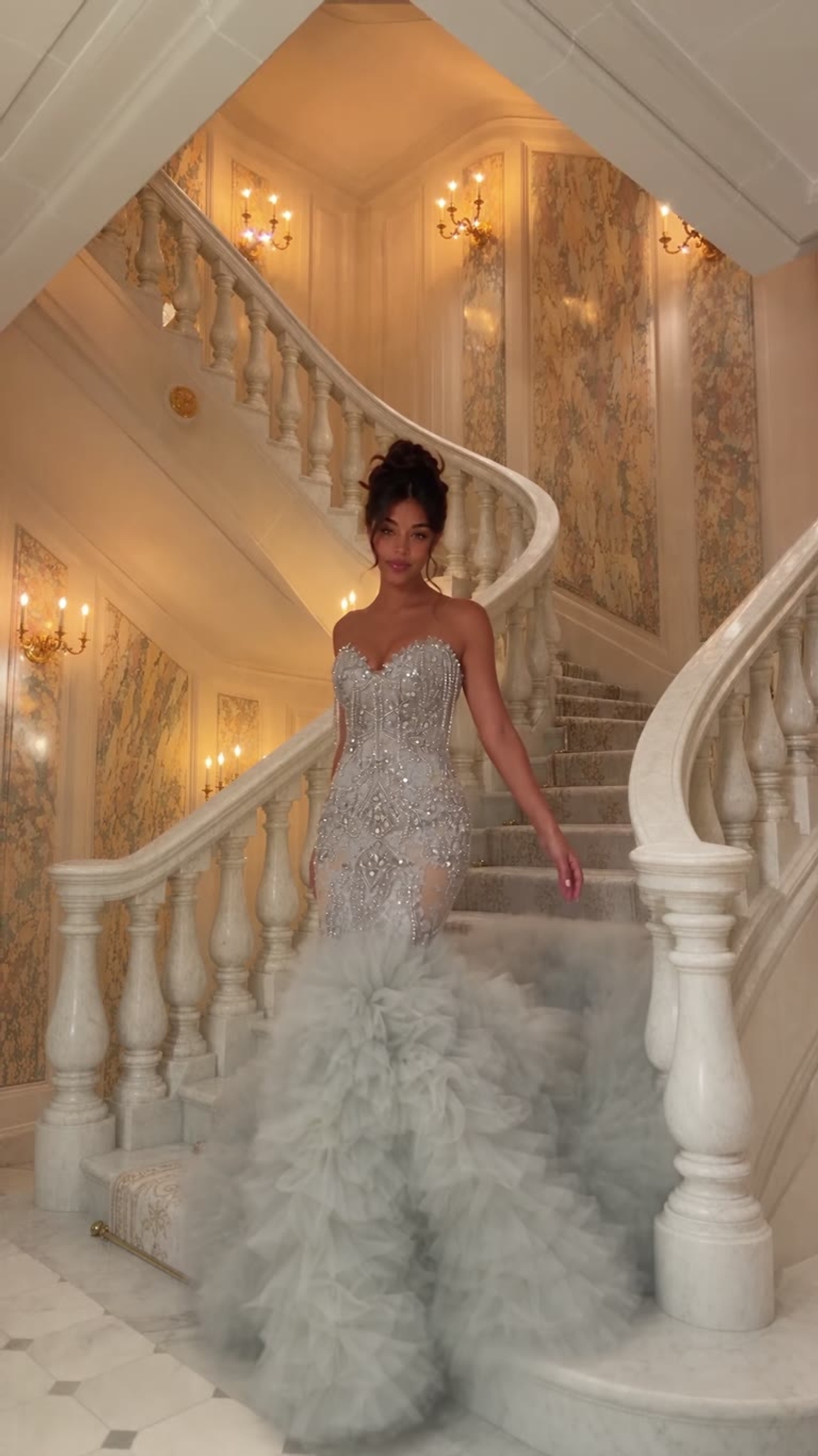 Sweetheart Beading Mermaid Long Prom Dress with Ruffled Train