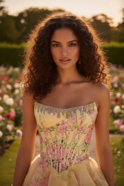 Cocosbride Floral Strapless Tulle A-line Long Prom Dress with Split