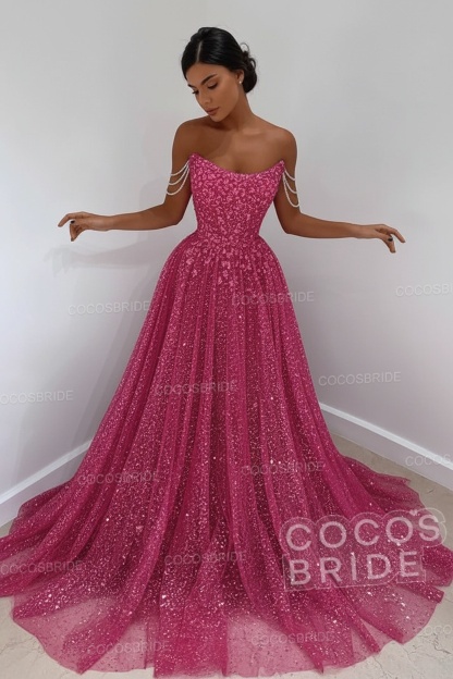 Long A-line Sparkly Sleeveless Sequined Formal Prom Dress