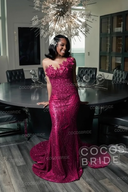 One Shoulder Sleeveless Mermaid Prom Dress with Beaded