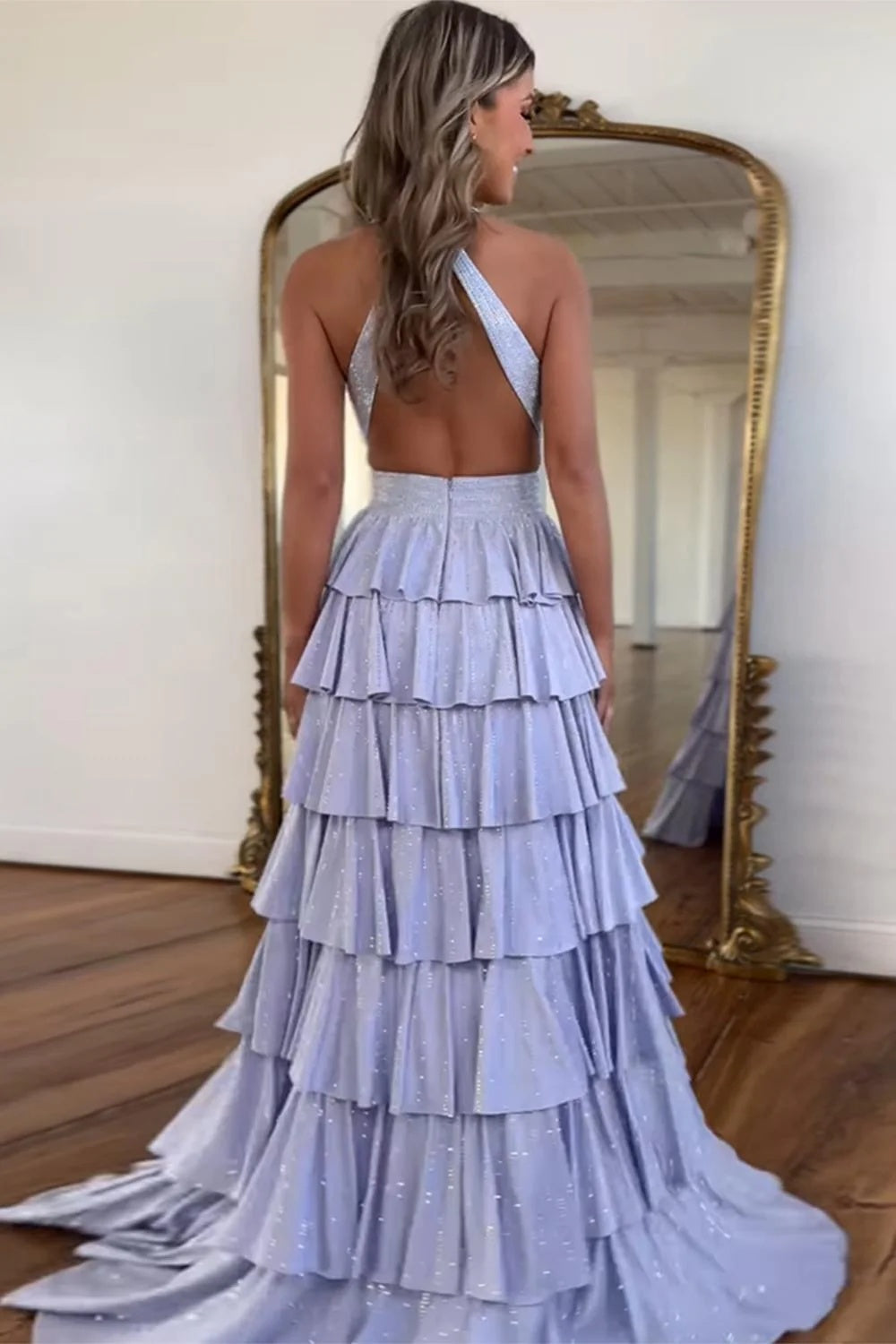 Cocosbride Fuchsia Halter A-line Long Prom Dress with Slit