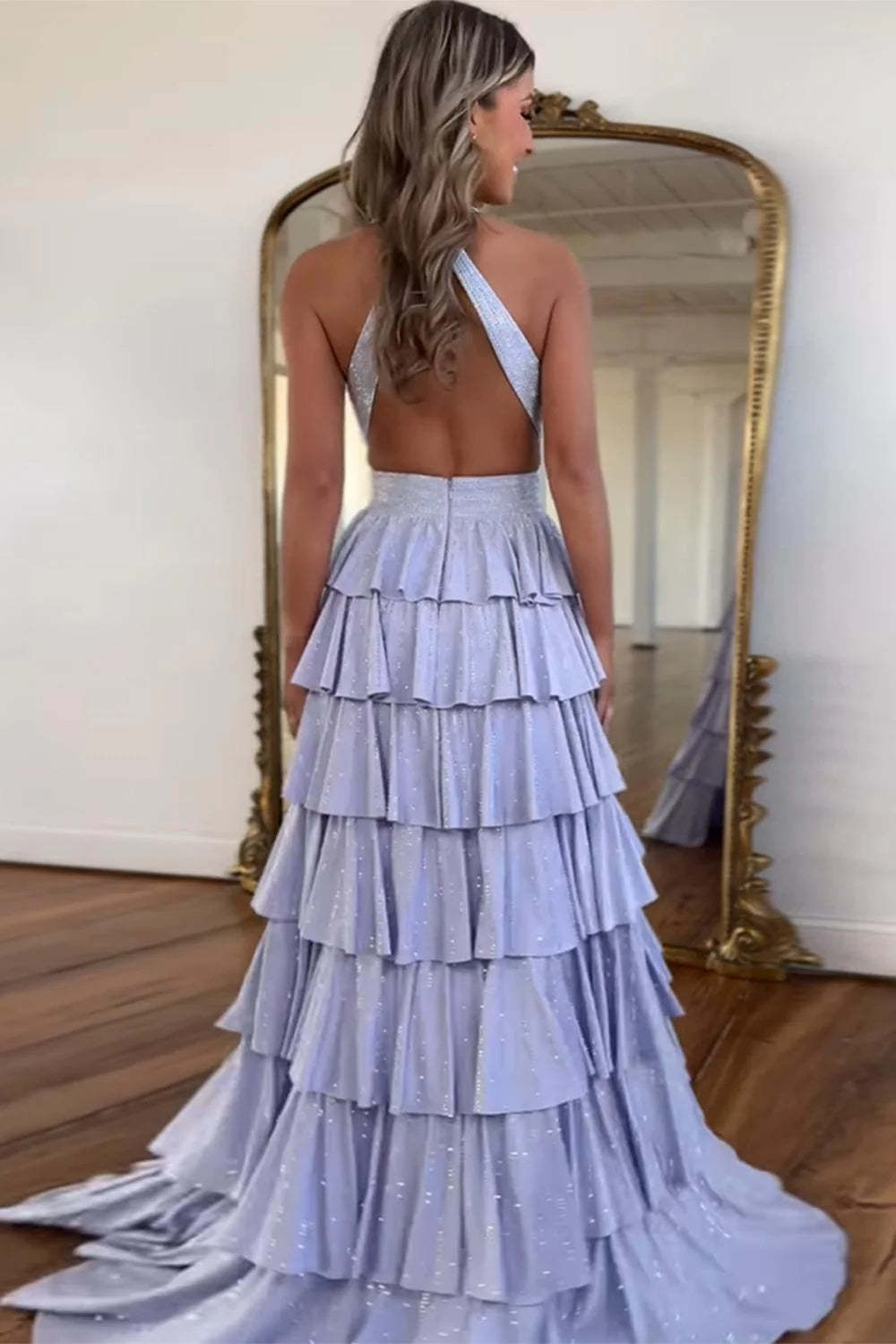 Cocosbride Fuchsia Halter A-line Long Prom Dress with Slit