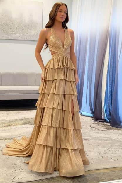 Cocosbride Fuchsia Halter A-line Long Prom Dress with Slit