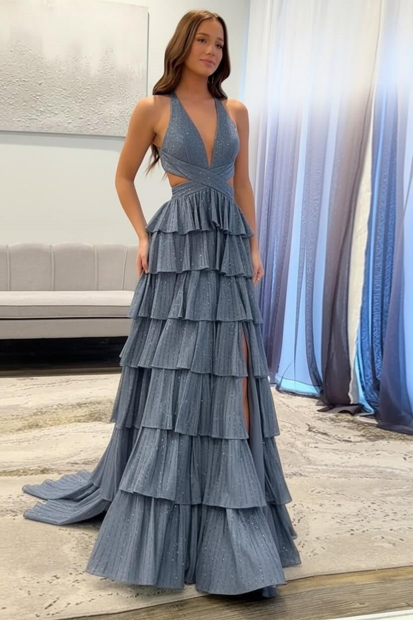 Cocosbride Fuchsia Halter A-line Long Prom Dress with Slit