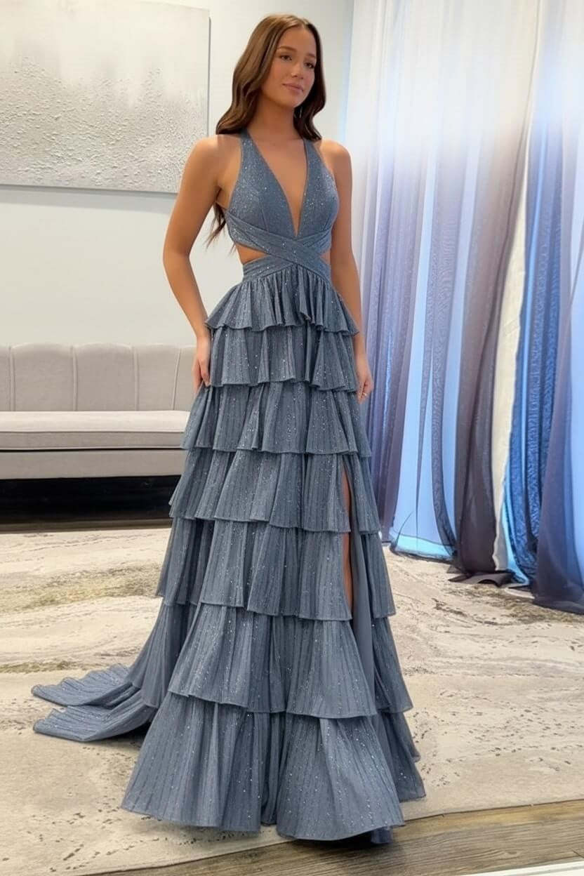 Cocosbride Fuchsia Halter A-line Long Prom Dress with Slit