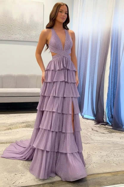 Cocosbride Fuchsia Halter A-line Long Prom Dress with Slit