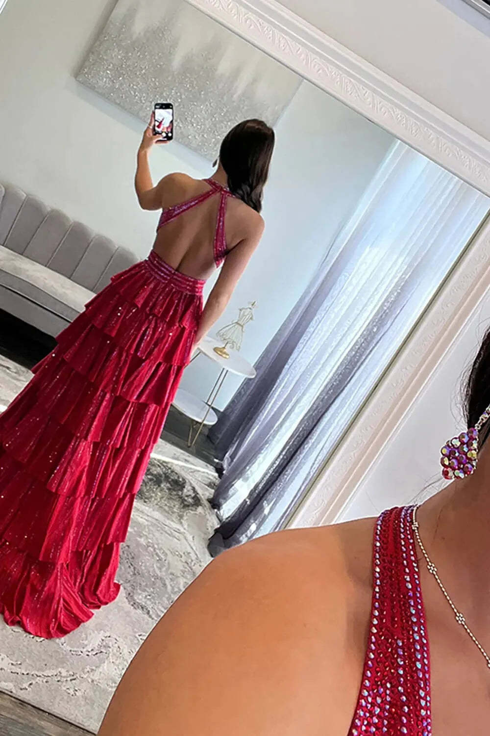 Cocosbride Fuchsia Halter A-line Long Prom Dress with Slit