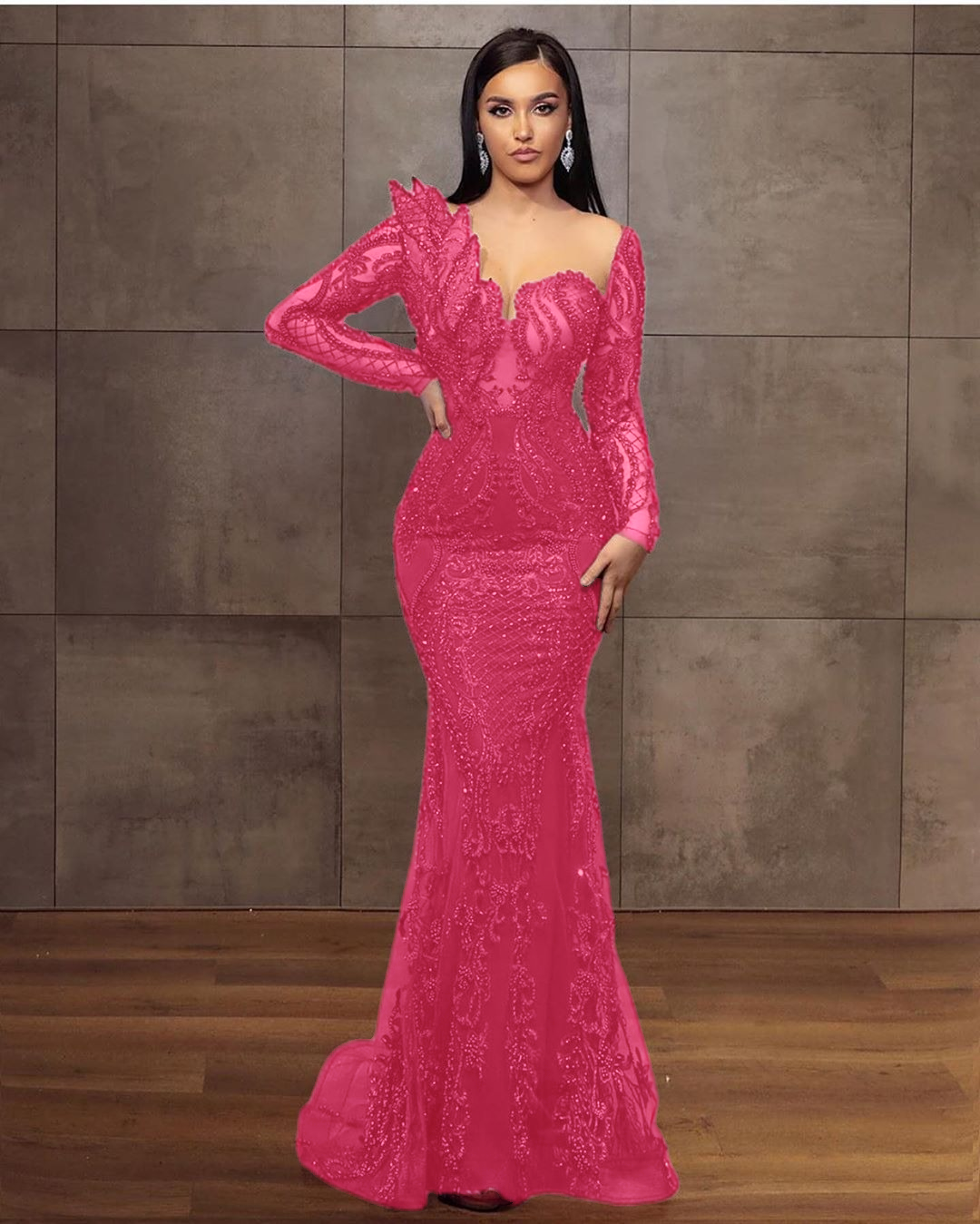 Stunning Burgundy Long Mermaid Sweetheart Lace Tulle Formal Evening Dresses