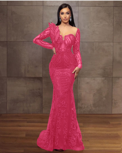 Stunning Burgundy Long Mermaid Sweetheart Lace Tulle Formal Evening Dresses