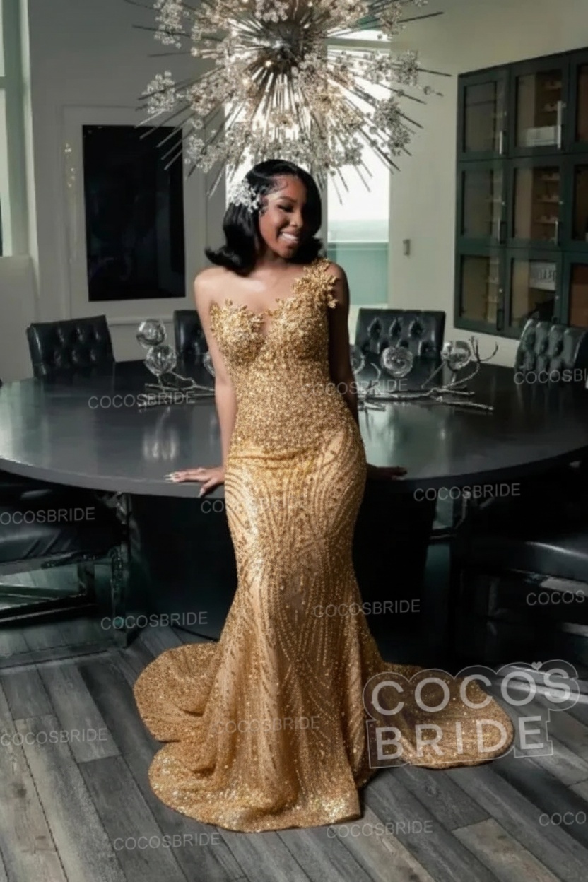 One Shoulder Beaded Mermaid Prom Dress - Formal Evening Gown - Cocosbride