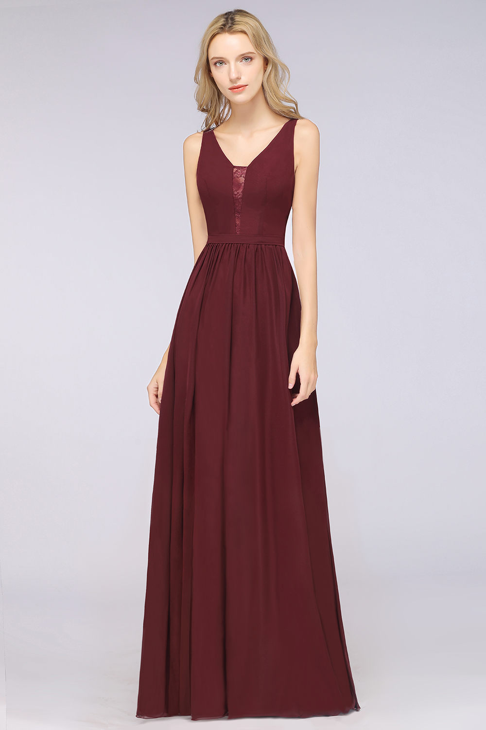 Gorgeous A-line V-neck Ruffles Straps Long Bridsmaid Dress