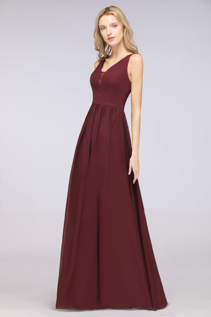Gorgeous A-line V-neck Ruffles Straps Long Bridsmaid Dress