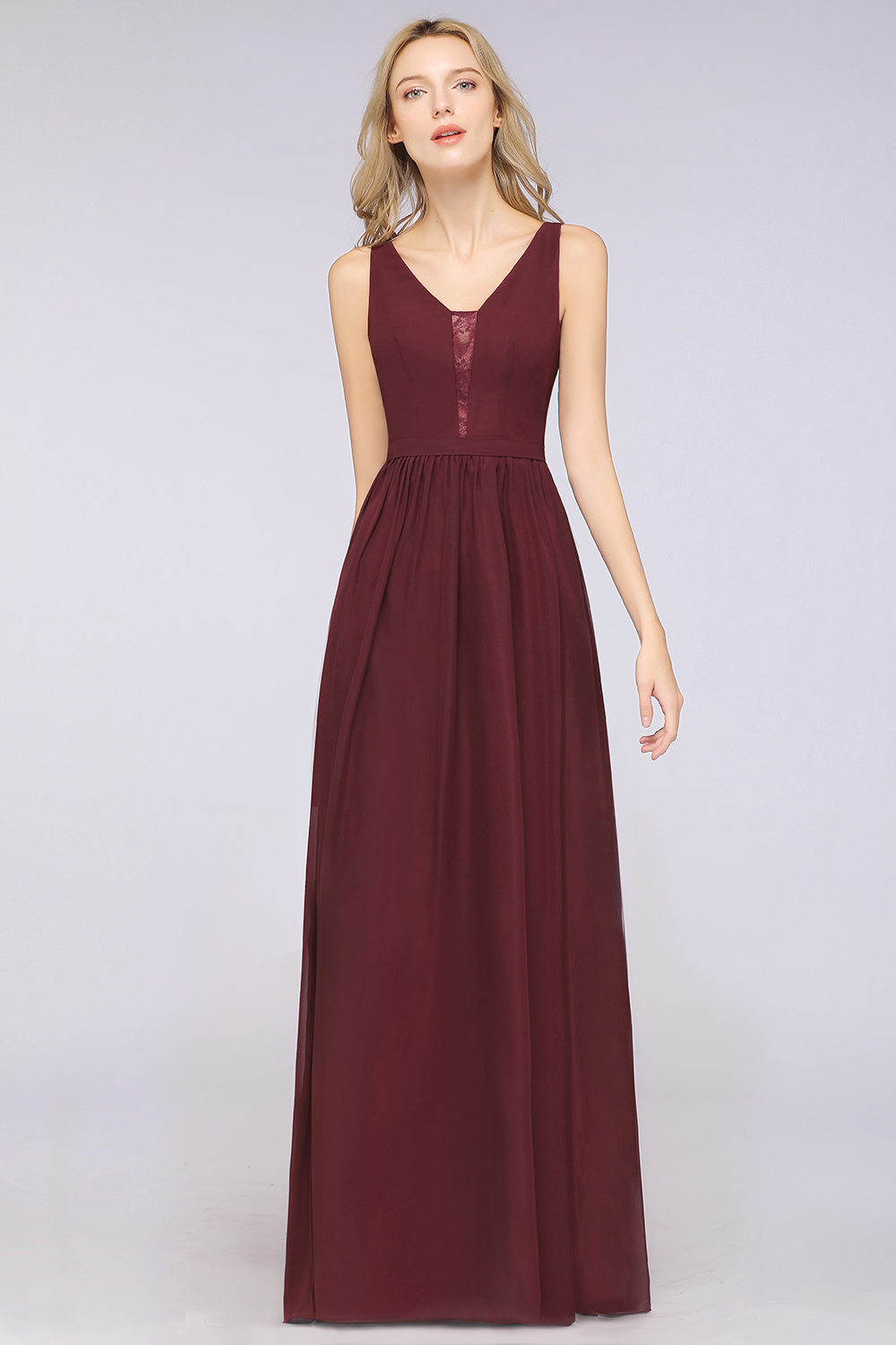 Gorgeous A-line V-neck Ruffles Straps Long Bridsmaid Dress