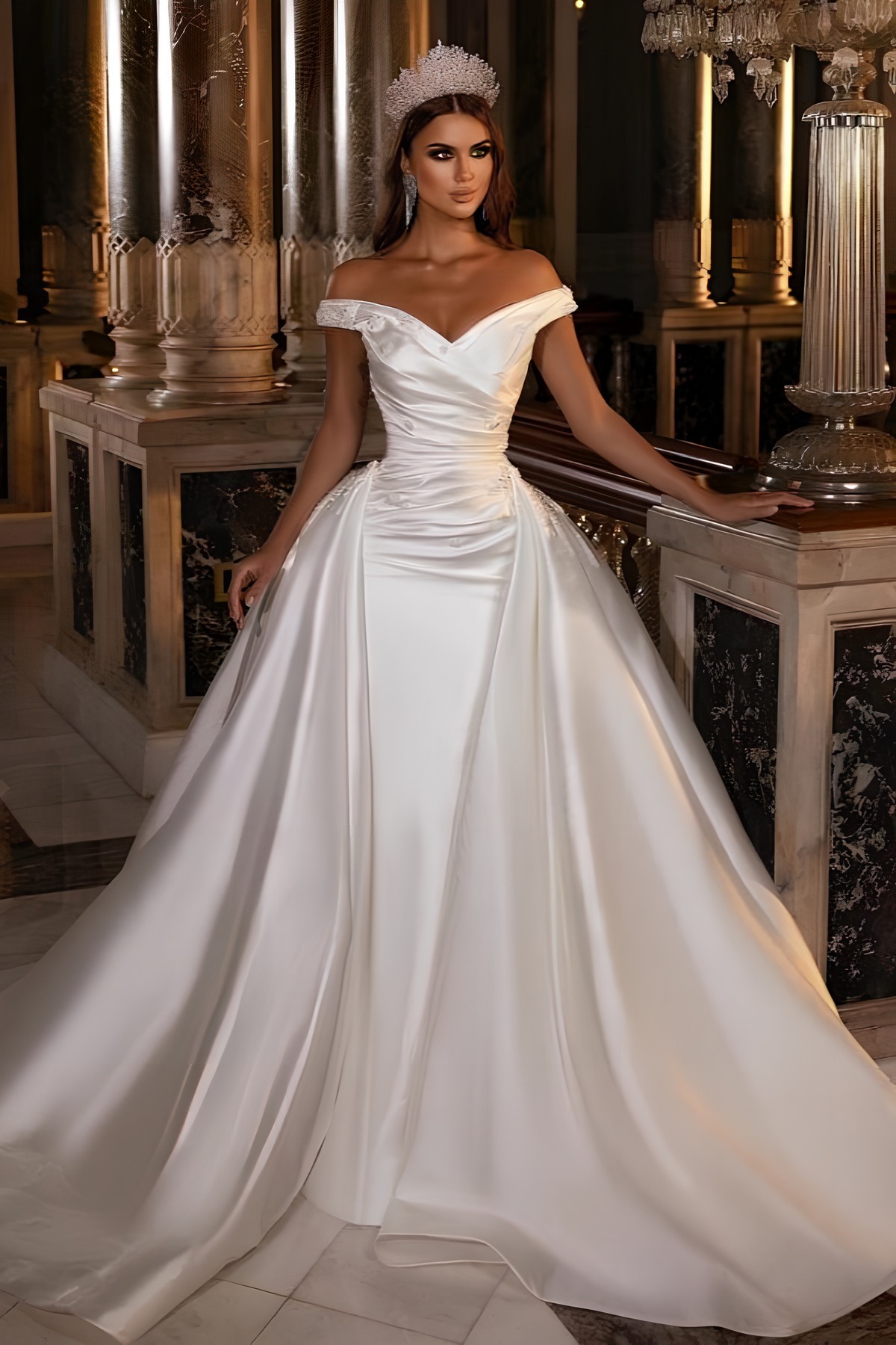 Gorgeous Long Mermaid Off the Shoulder Sweetheart Backless Ruffles Appliques Satin Wedding Dress