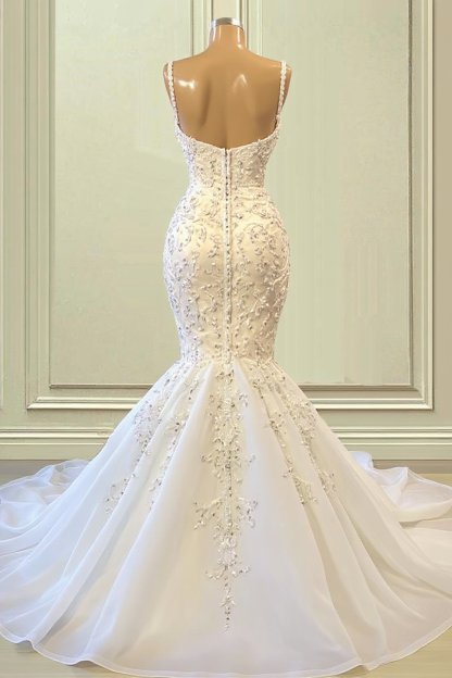 Gorgeous Long Mermaid Sweetheart Spaghetti Straps Beading Wedding Dresses