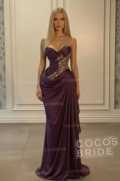 Sweetheart Mermaid Long Chiffon Prom Dress with Beads