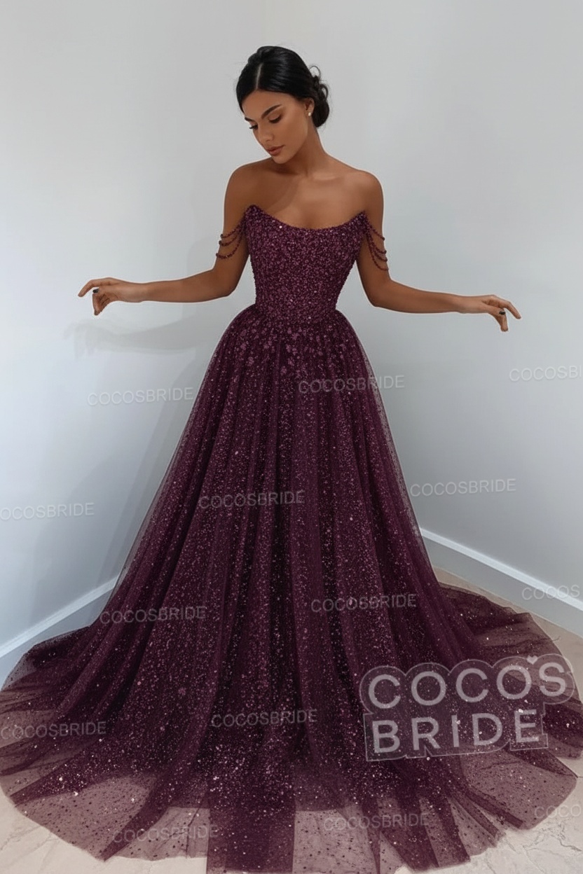 Long A-line Sparkly Sleeveless Sequined Formal Prom Dress