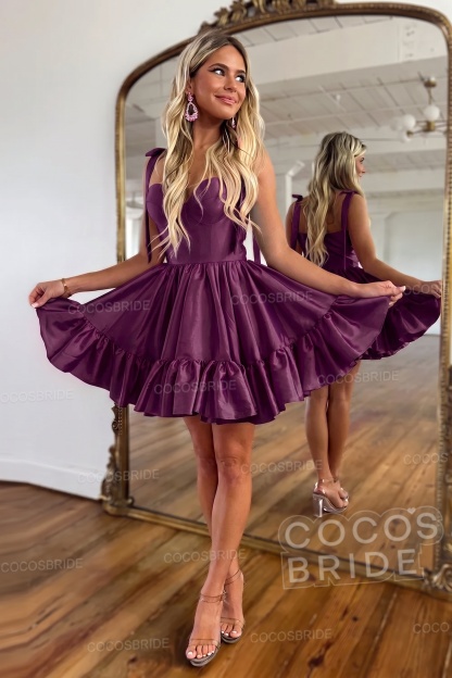 Simple Pink A-Line Short Satin Sweetheart Homecoming Dress