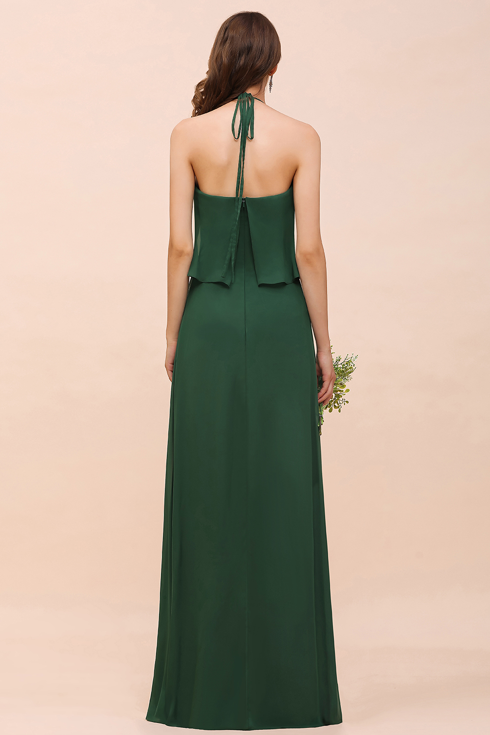 Dark Green Chiffon Spaghetti Straps Bridesmaid Dress Casual A-Line Party Dress