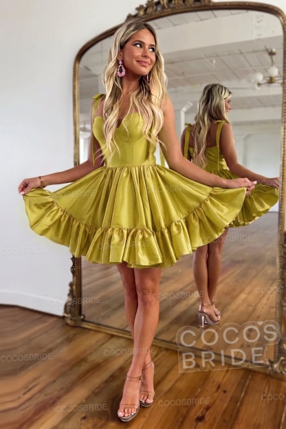 Simple Pink A-Line Short Satin Sweetheart Homecoming Dress