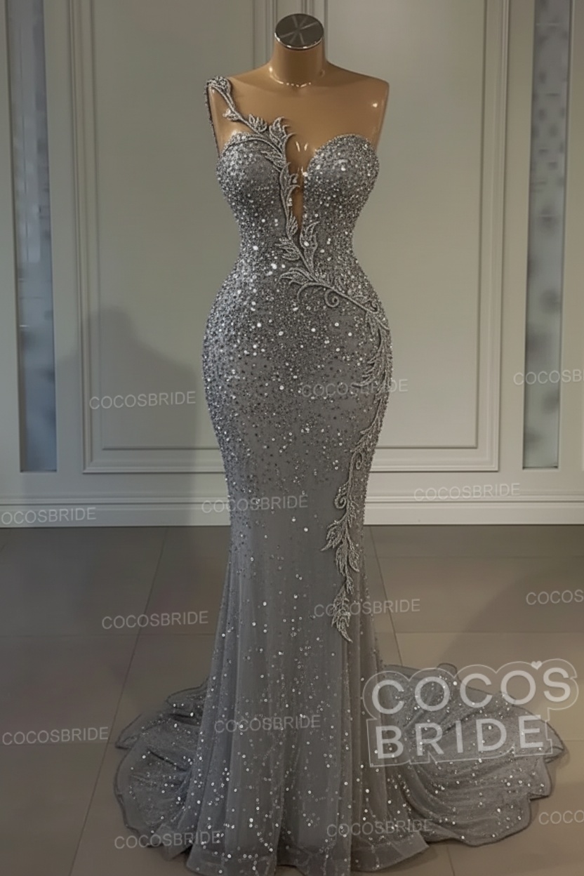 Long Mermaid Sweetheart Tulle Sequin Formal Prom Dress